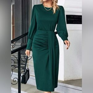Beautiful emerald green, long sleeve formal dress